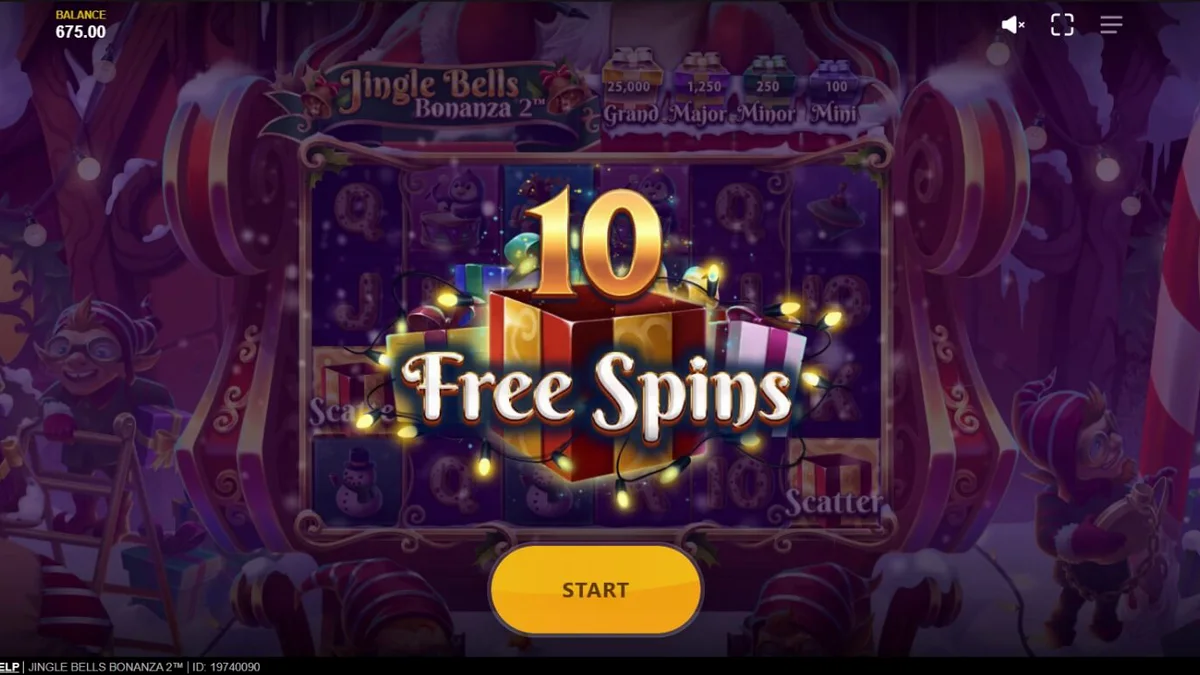 Jingle Bells Bonanza 2 slot machine interface na may temang Pasko