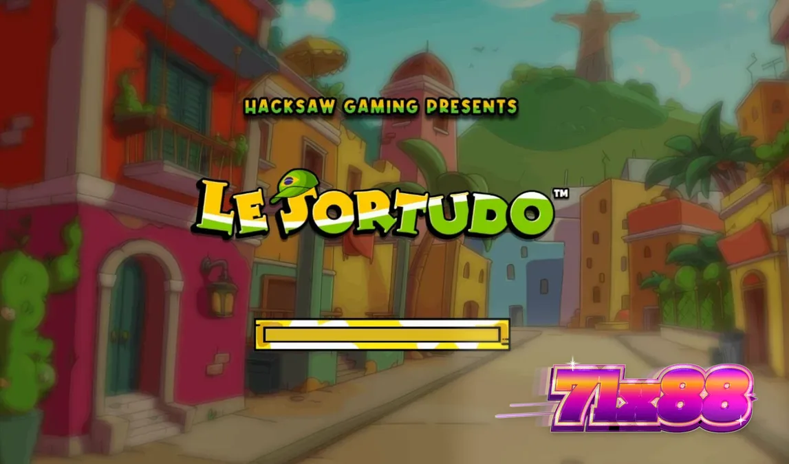 Isang masayang raccoon na si Smokey sa isang makulay na background ng Brazil para sa slot na Le Sortudo.